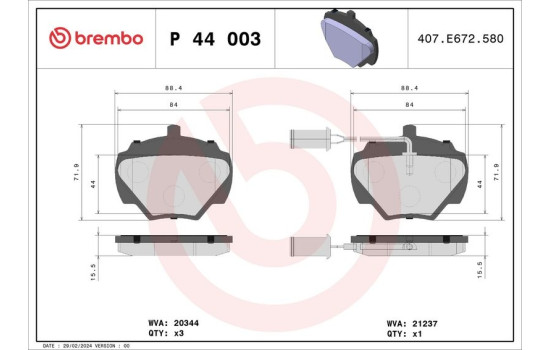 Brake Pad Set, disc brake P44003 Brembo, Image 2