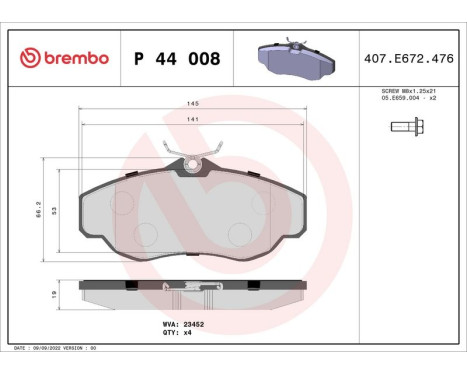 Brake Pad Set, disc brake P44008 Brembo, Image 3