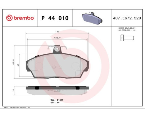 Brake Pad Set, disc brake P44010 Brembo, Image 3