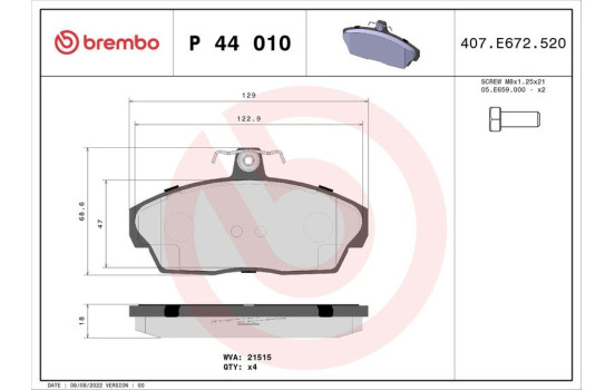 Brake Pad Set, disc brake P44010 Brembo, Image 2