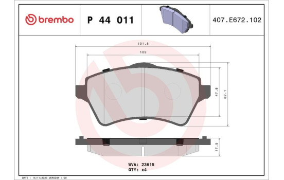 Brake Pad Set, disc brake P44011 Brembo, Image 2