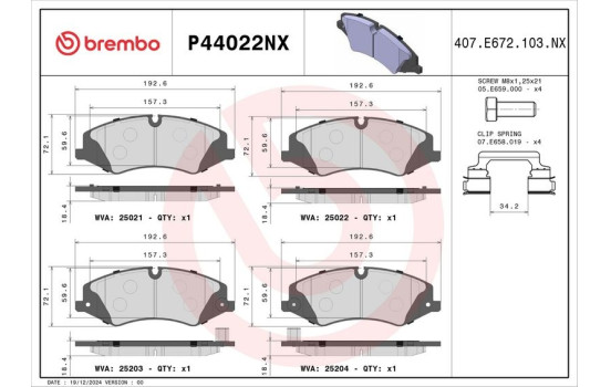 Brake pad set, disc brake P44022NX Brembo, Image 2