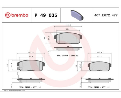 Brake Pad Set, disc brake P49035 Brembo, Image 3