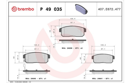 Brake Pad Set, disc brake P49035 Brembo, Image 2