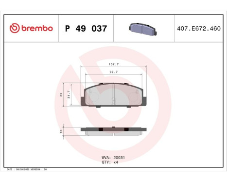 Brake Pad Set, disc brake P49037 Brembo, Image 3