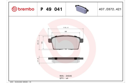 Brake Pad Set, disc brake P49041 Brembo, Image 2