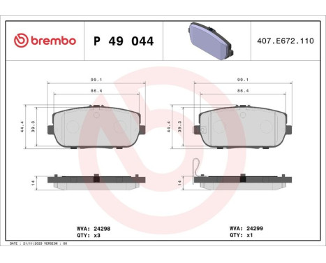 Brake Pad Set, disc brake P49044 Brembo, Image 3