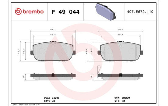 Brake Pad Set, disc brake P49044 Brembo, Image 2