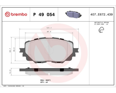 Brake Pad Set, disc brake P49054 Brembo, Image 3