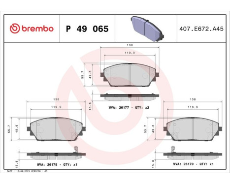 Brake Pad Set, disc brake P49065 Brembo, Image 2