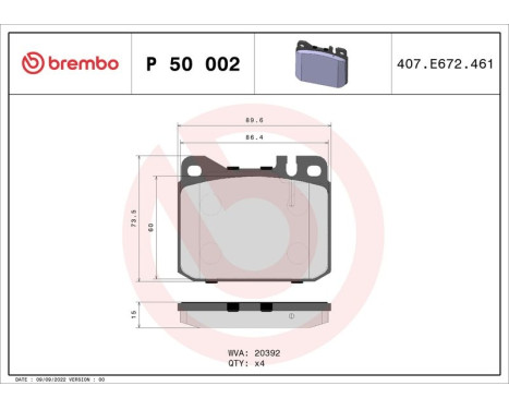 Brake Pad Set, disc brake P50002 Brembo, Image 3