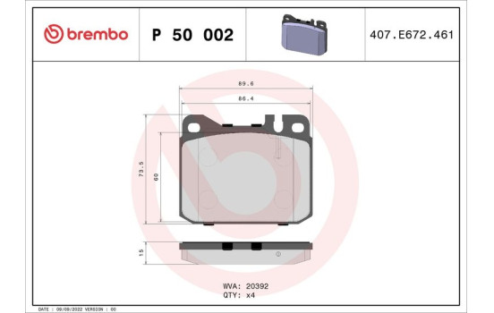 Brake Pad Set, disc brake P50002 Brembo, Image 2
