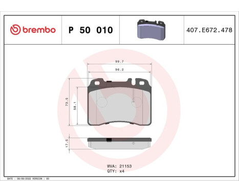 Brake Pad Set, disc brake P50010 Brembo, Image 3