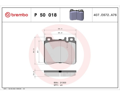 Brake Pad Set, disc brake P50018 Brembo, Image 3