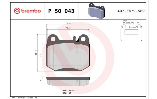 Brake Pad Set, disc brake P50043 Brembo, Image 2