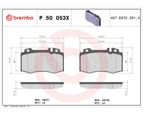 Brake pad set, disc brake P50053X Brembo, Image 4
