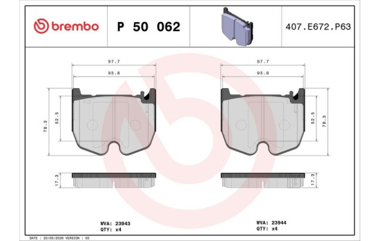 Brake Pad Set, disc brake P50062 Brembo, Image 2