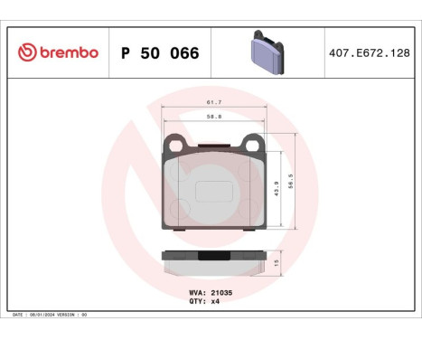 Brake Pad Set, disc brake P50066 Brembo, Image 3