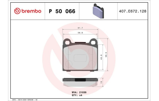 Brake Pad Set, disc brake P50066 Brembo, Image 2