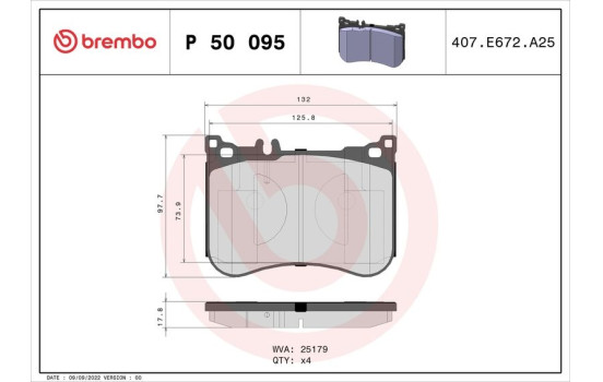 Brake Pad Set, disc brake P50095 Brembo, Image 2