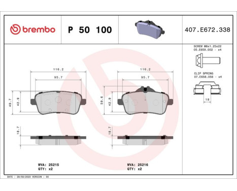 Brake Pad Set, disc brake P50100 Brembo, Image 3