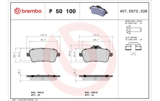 Brake Pad Set, disc brake P50100 Brembo, Image 2