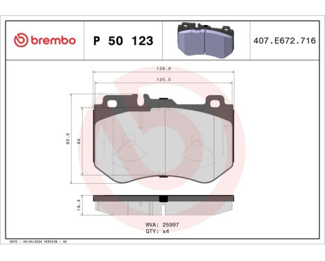 Brake Pad Set, disc brake P50123 Brembo, Image 3