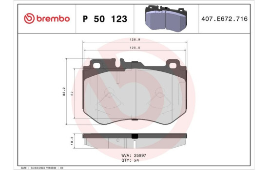 Brake Pad Set, disc brake P50123 Brembo, Image 3