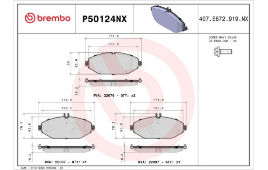 Brake pad set, disc brake P50124NX Brembo, Image 2