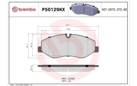 Brake pad set, disc brake P50129NX Brembo