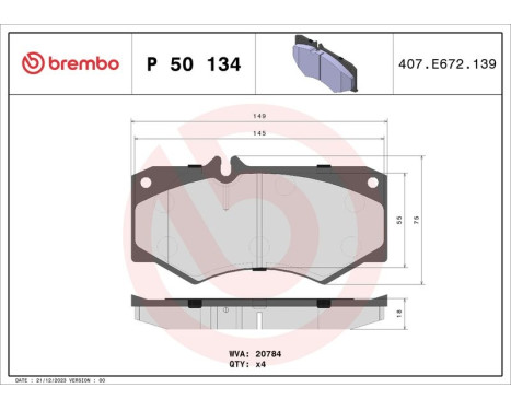 Brake Pad Set, disc brake P50134 Brembo, Image 2