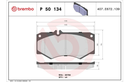 Brake Pad Set, disc brake P50134 Brembo