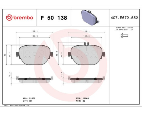 Brake Pad Set, disc brake P50138 Brembo, Image 2