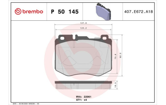 Brake Pad Set, disc brake P50145 Brembo, Image 2