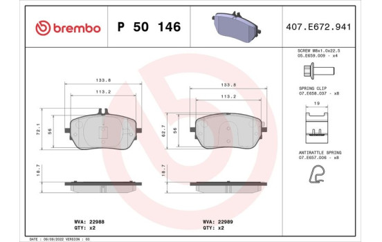 Brake Pad Set, disc brake P50146 Brembo