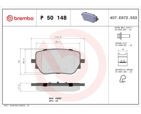 Brake Pad Set, disc brake P50148 Brembo, Image 2