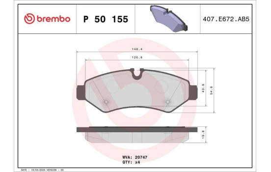 Brake Pad Set, disc brake P50155 Brembo