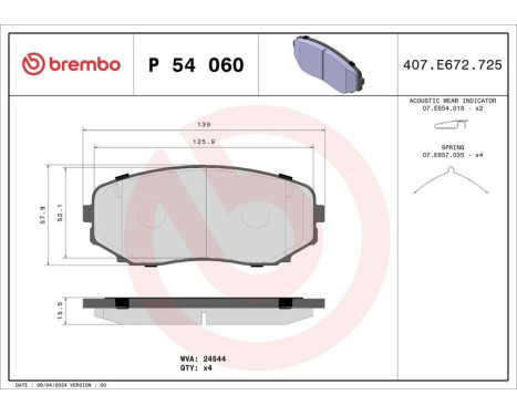 Brake Pad Set, disc brake P54060 Brembo, Image 2