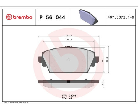 Brake Pad Set, disc brake P56044 Brembo, Image 3