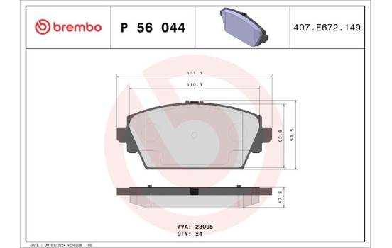 Brake Pad Set, disc brake P56044 Brembo, Image 2