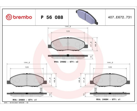 Brake Pad Set, disc brake P56088 Brembo, Image 3