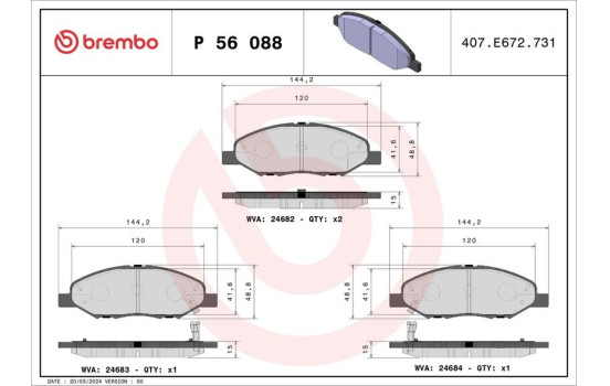 Brake Pad Set, disc brake P56088 Brembo, Image 2
