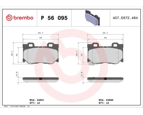 Brake Pad Set, disc brake P56095 Brembo, Image 3