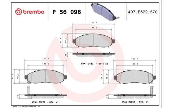 Brake Pad Set, disc brake P56096 Brembo, Image 2