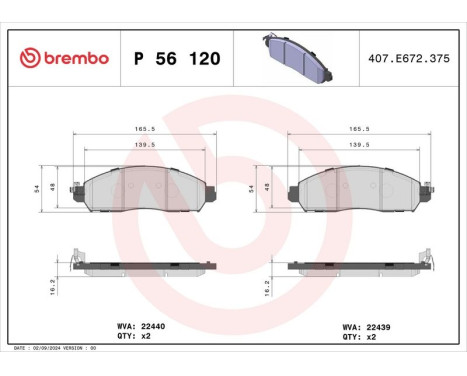 Brake Pad Set, disc brake P56120 Brembo, Image 2