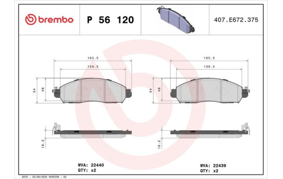 Brake Pad Set, disc brake P56120 Brembo