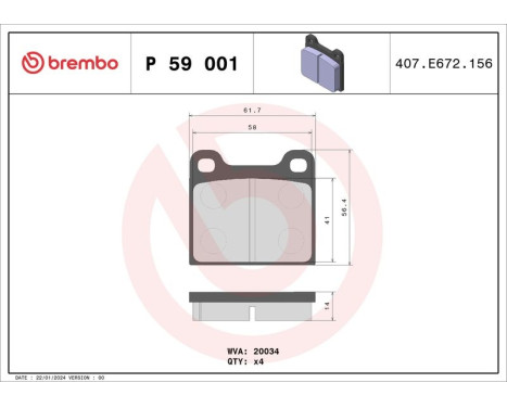 Brake Pad Set, disc brake P59001 Brembo, Image 3