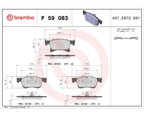 Brake Pad Set, disc brake P59083 Brembo, Image 3