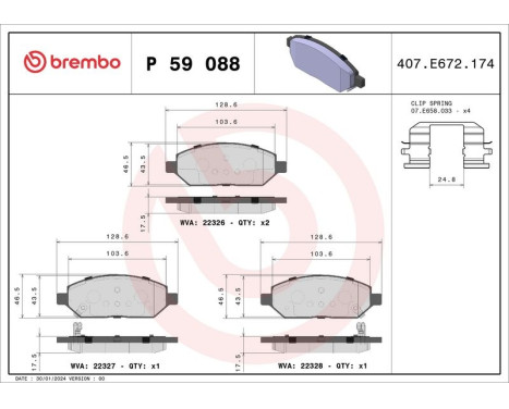 Brake Pad Set, disc brake P59088 Brembo, Image 3