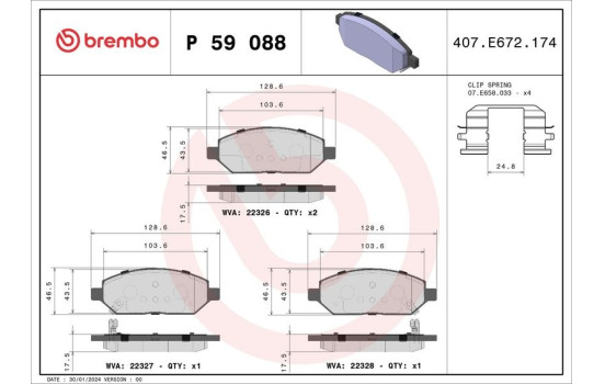 Brake Pad Set, disc brake P59088 Brembo, Image 2